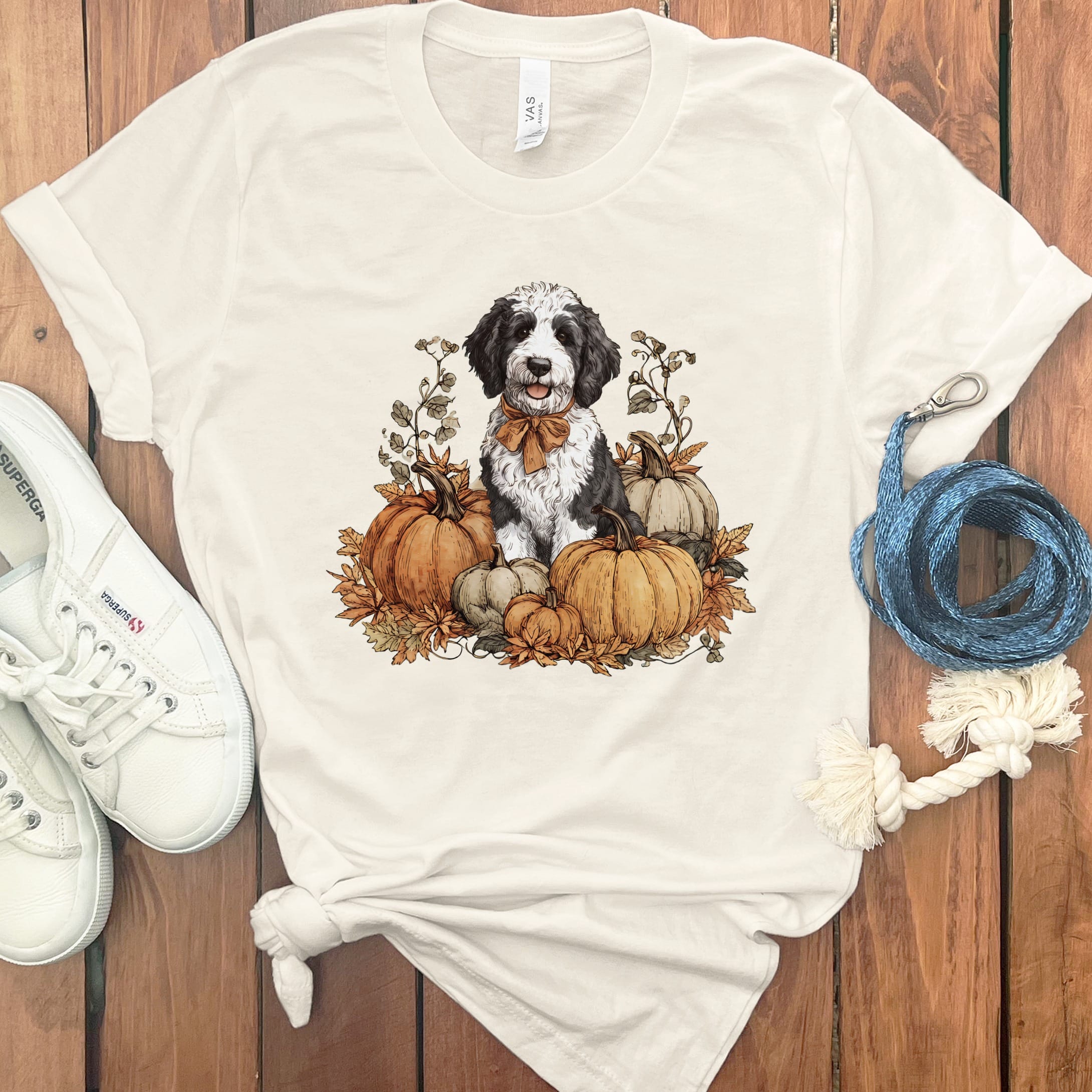 Sheepadoodle Pumpkin Time T-Shirt in Natural / S by Puppy Jo