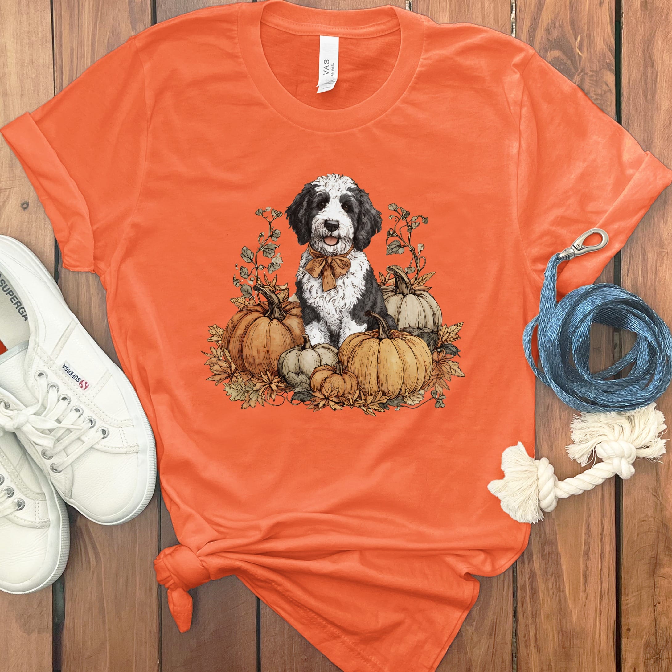 Sheepadoodle Pumpkin Time T-Shirt in Orange / S by Puppy Jo