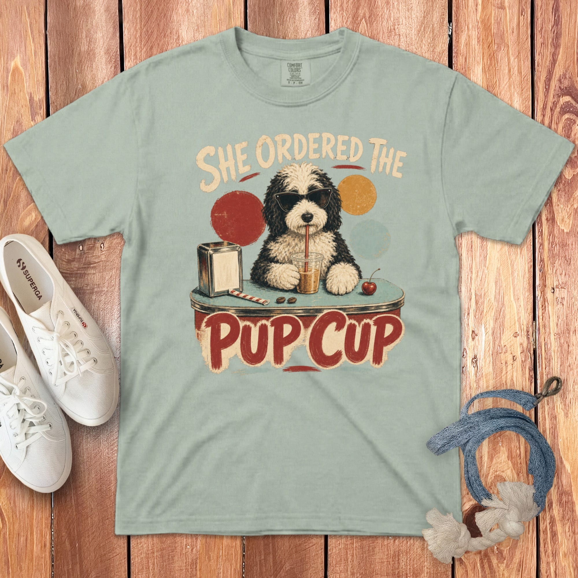 Sheepadoodle Pup Cup Signature T-Shirt in Bay / S by Puppy Jo