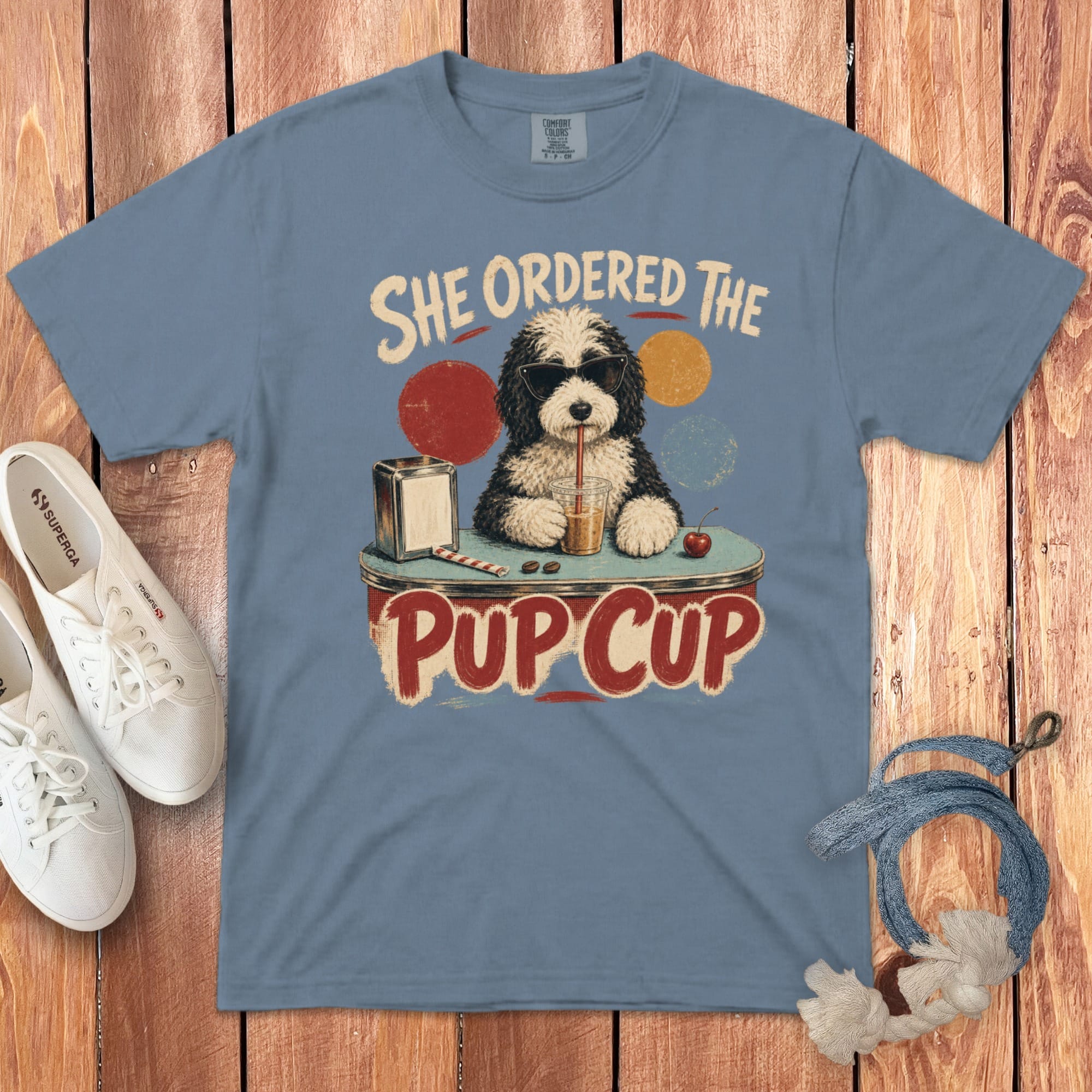 Sheepadoodle Pup Cup Signature T-Shirt in Blue Jean / S by Puppy Jo
