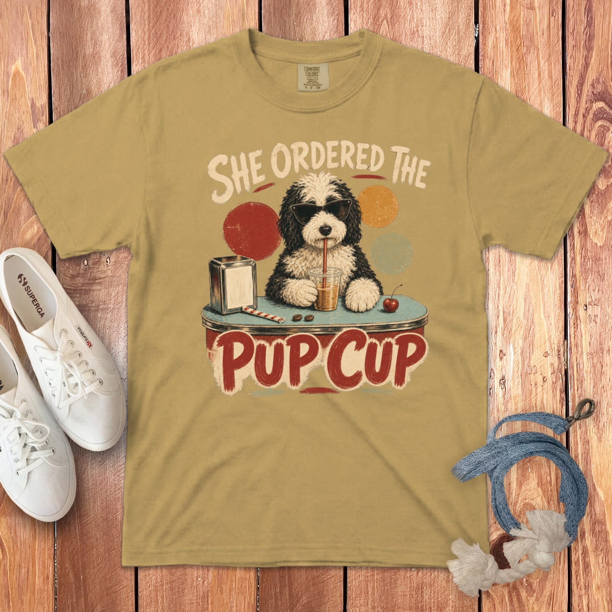 Sheepadoodle Pup Cup Signature T-Shirt in Mustard / S by Puppy Jo