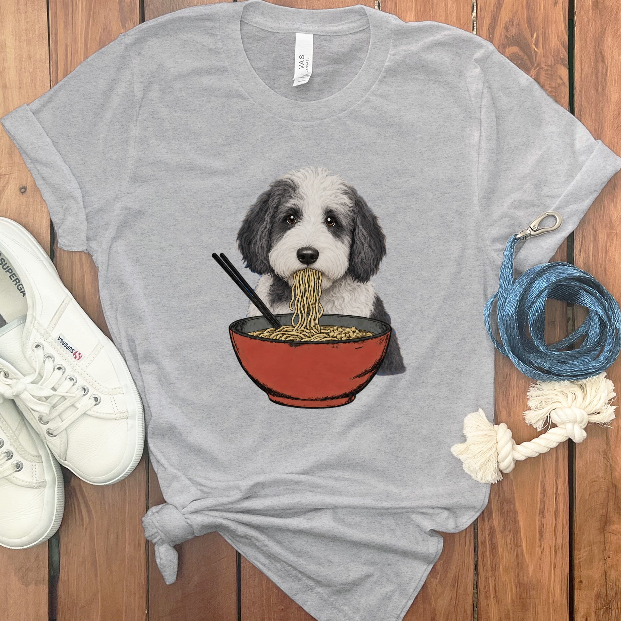 Sheepadoodle Ramen T-Shirt in Athletic Heather / S / - by Puppy Jo