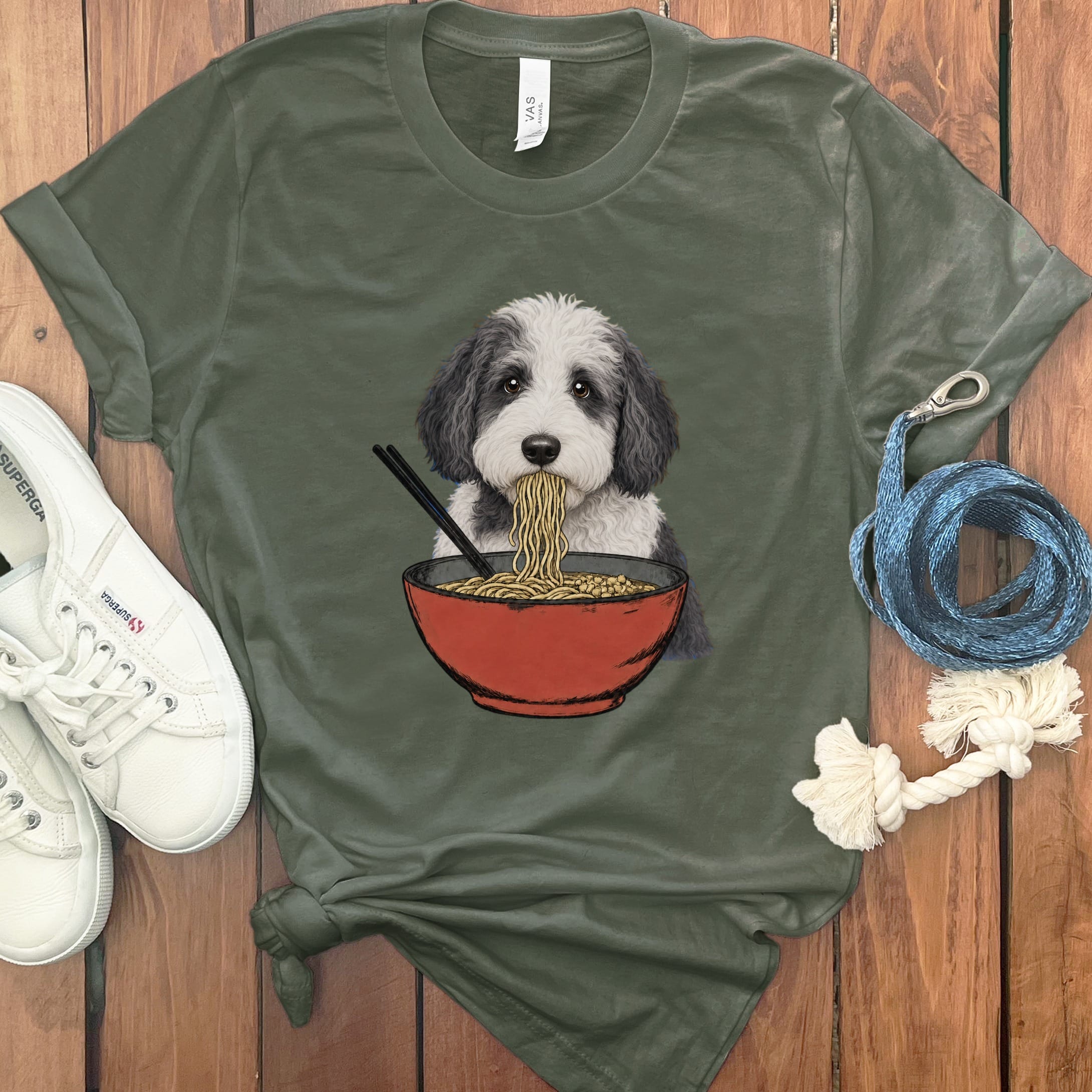 Sheepadoodle Ramen T-Shirt in Military Green / S / - by Puppy Jo