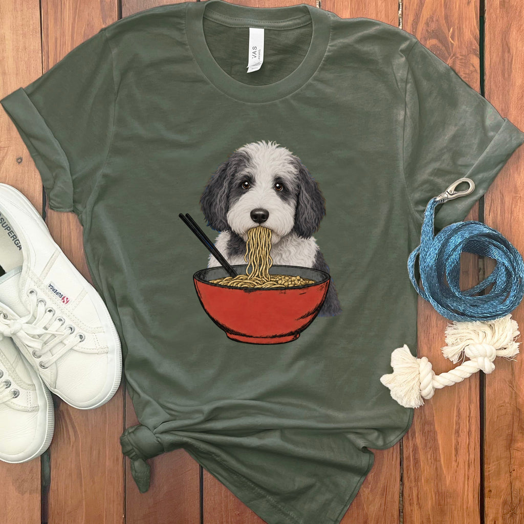 Sheepadoodle Ramen T-Shirt in Military Green / S / - by Puppy Jo
