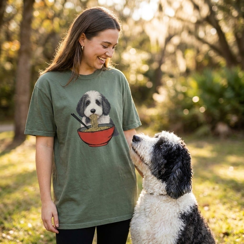 Sheepadoodle Ramen T-Shirt in by Puppy Jo