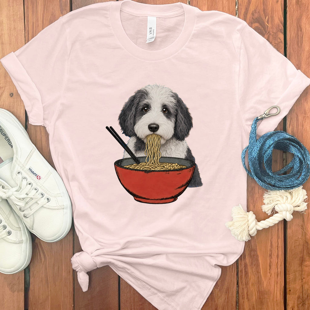 Sheepadoodle Ramen T-Shirt in Soft Pink / S / - by Puppy Jo