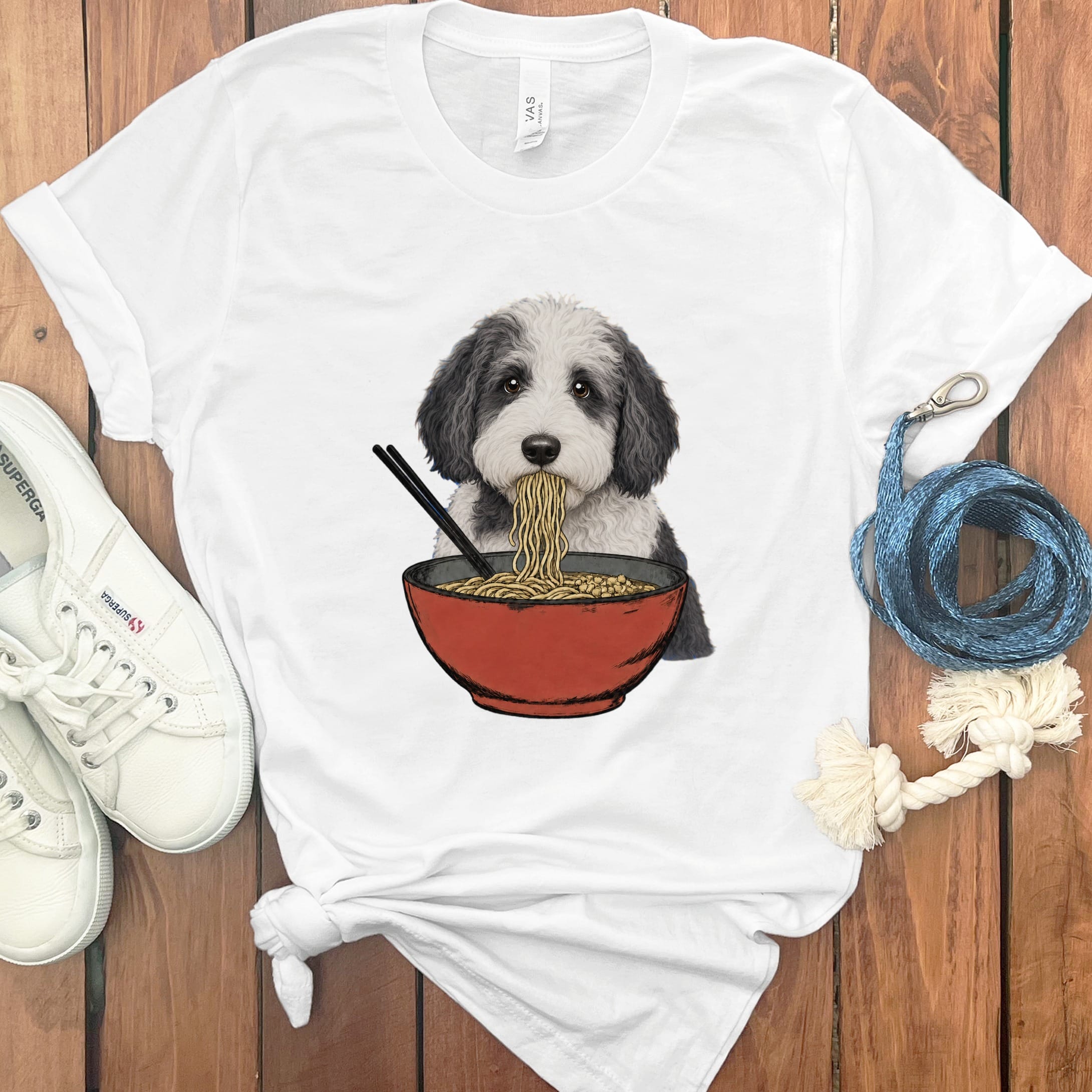 Sheepadoodle Ramen T-Shirt in White / S / - by Puppy Jo