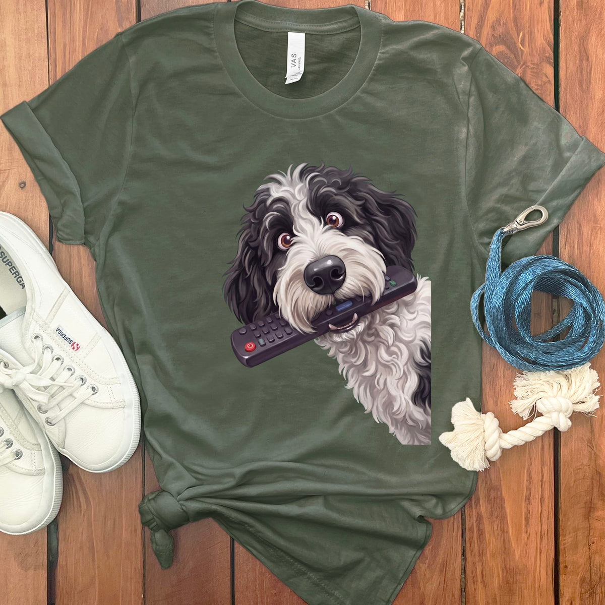 Sheepadoodle Remote T-Shirt in Military Green / S by Puppy Jo