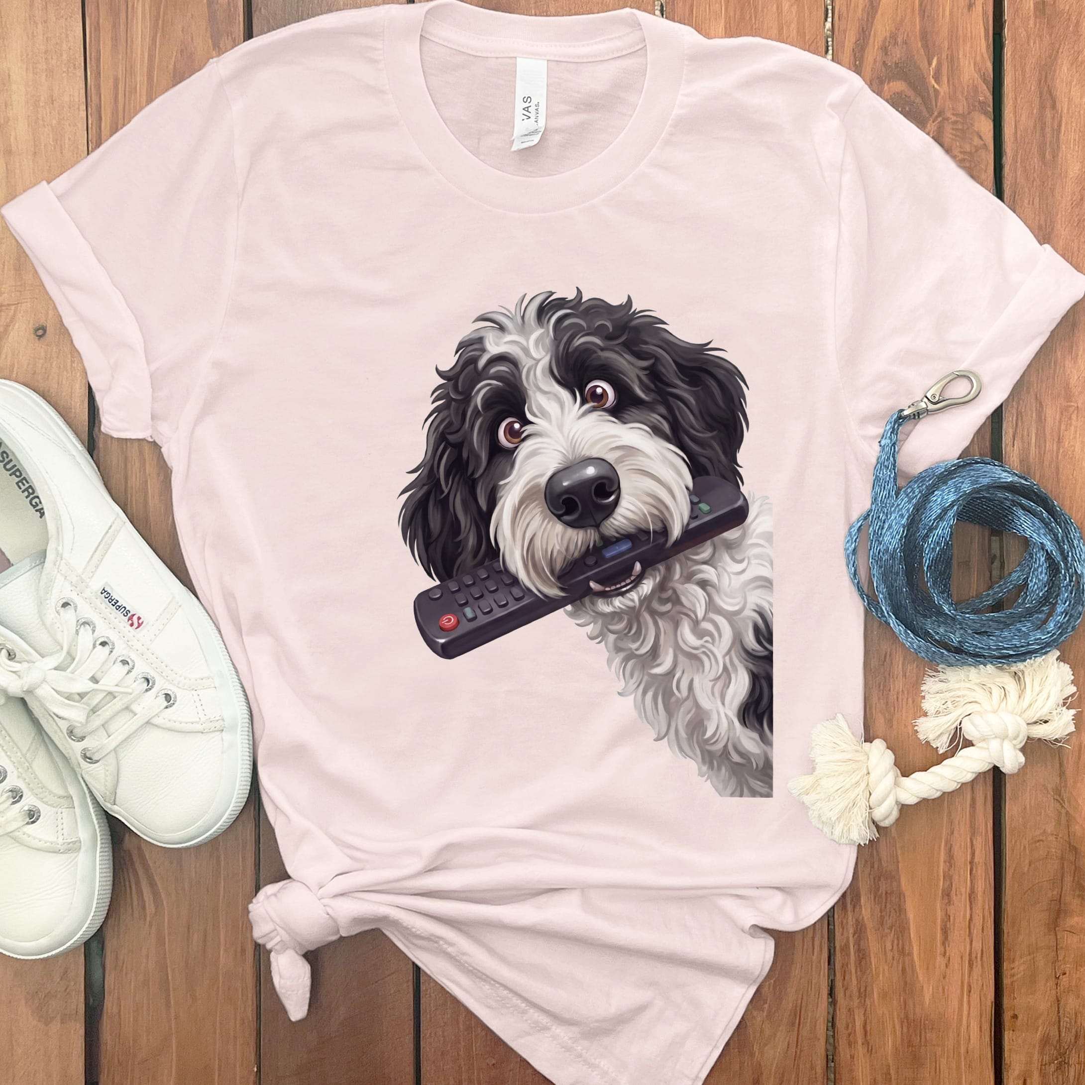 Sheepadoodle Remote T-Shirt in Soft Pink / S by Puppy Jo