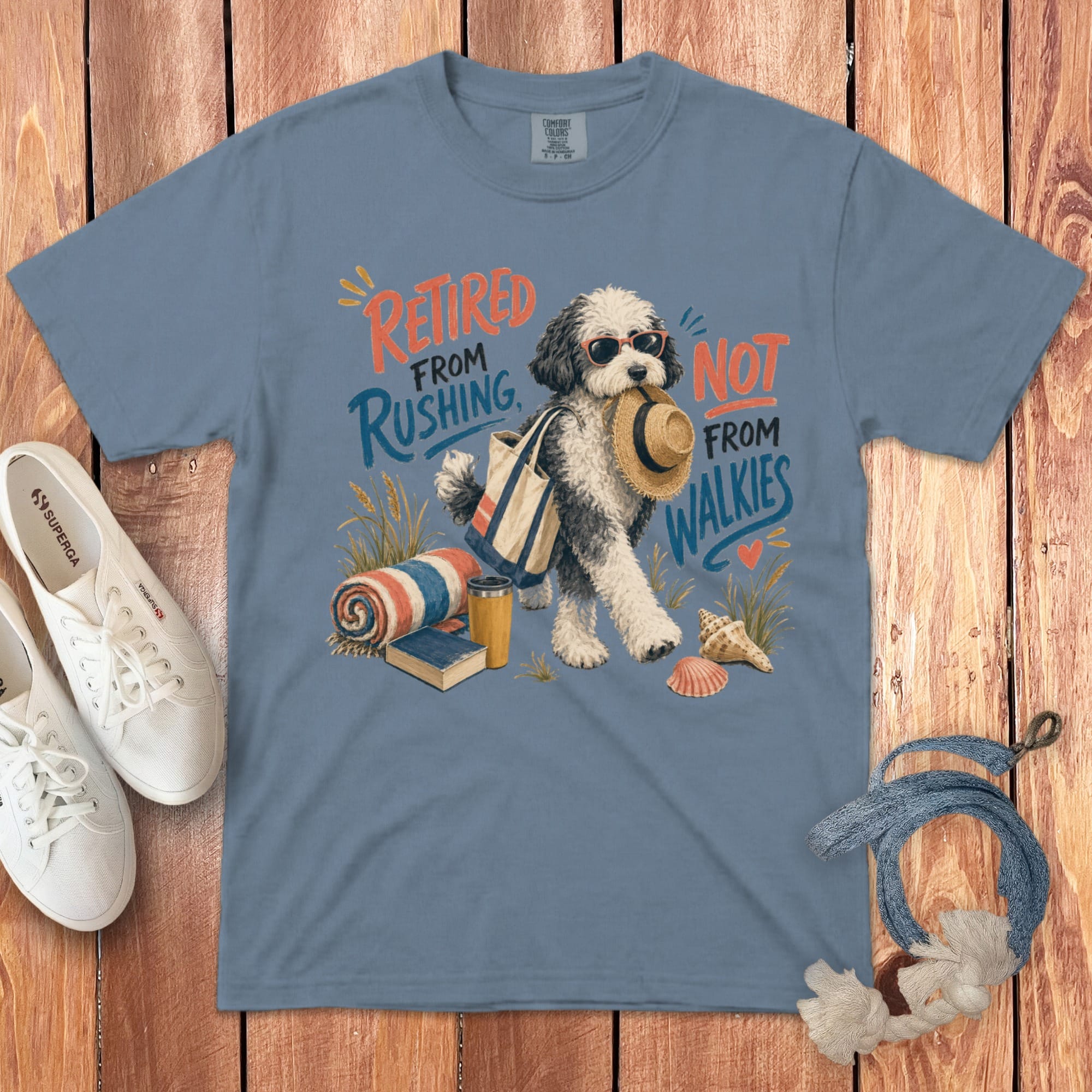 Sheepadoodle Retired Walkies Signature T-Shirt in Blue Jean / S by Puppy Jo