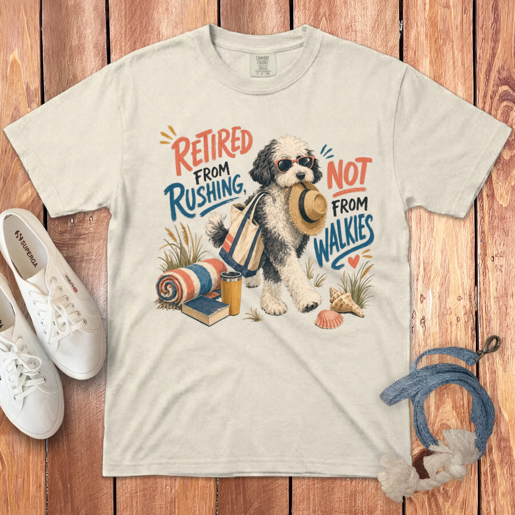 Sheepadoodle Retired Walkies Signature T-Shirt in Ivory / S by Puppy Jo