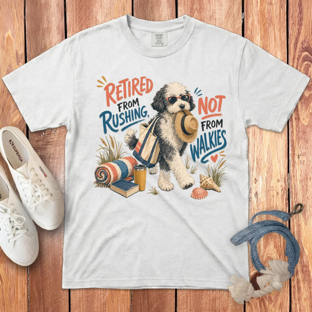 Sheepadoodle Retired Walkies Signature T-Shirt in White / S by Puppy Jo