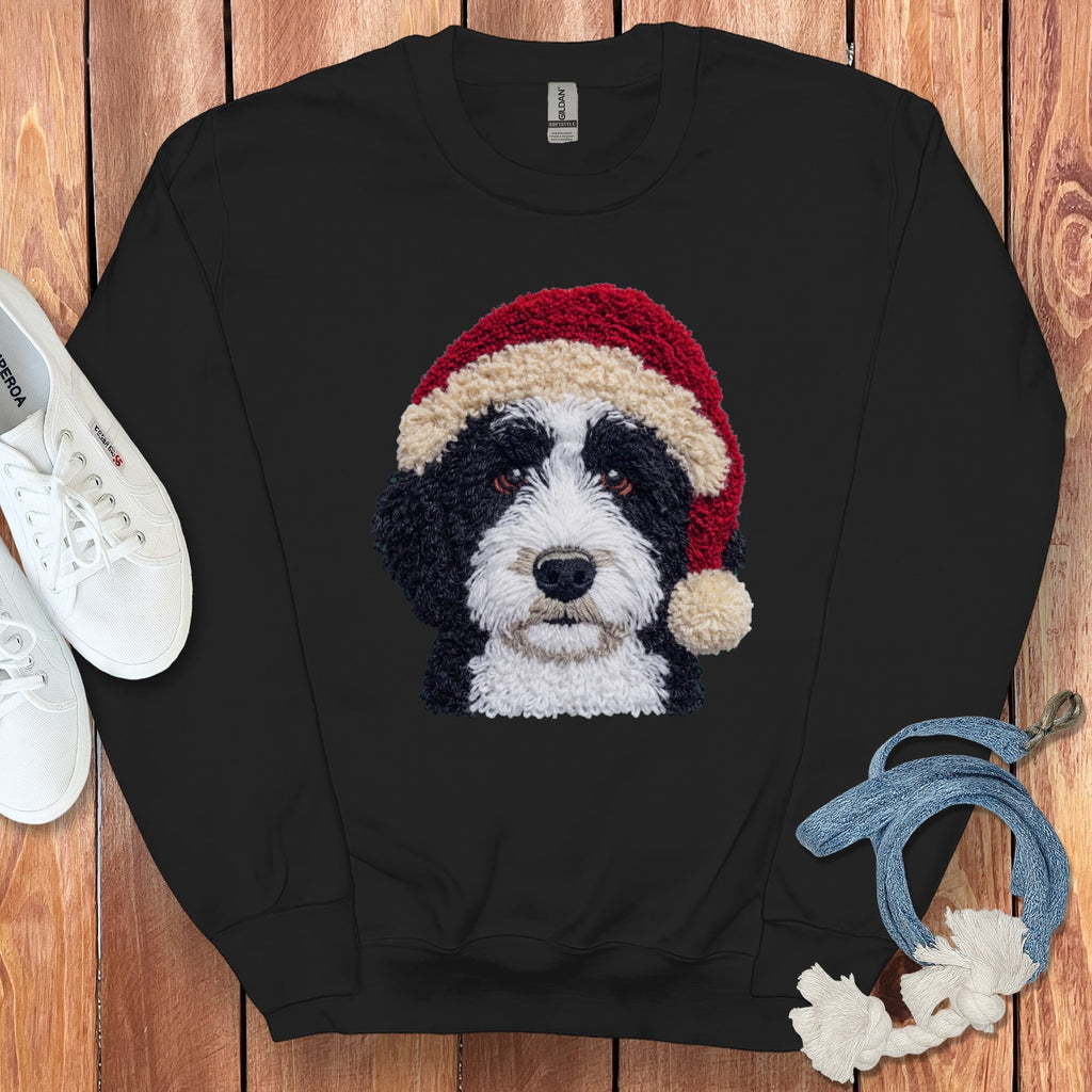 Sheepadoodle Santa Faux Yarn Sweatshirt in Black / S by Puppy Jo