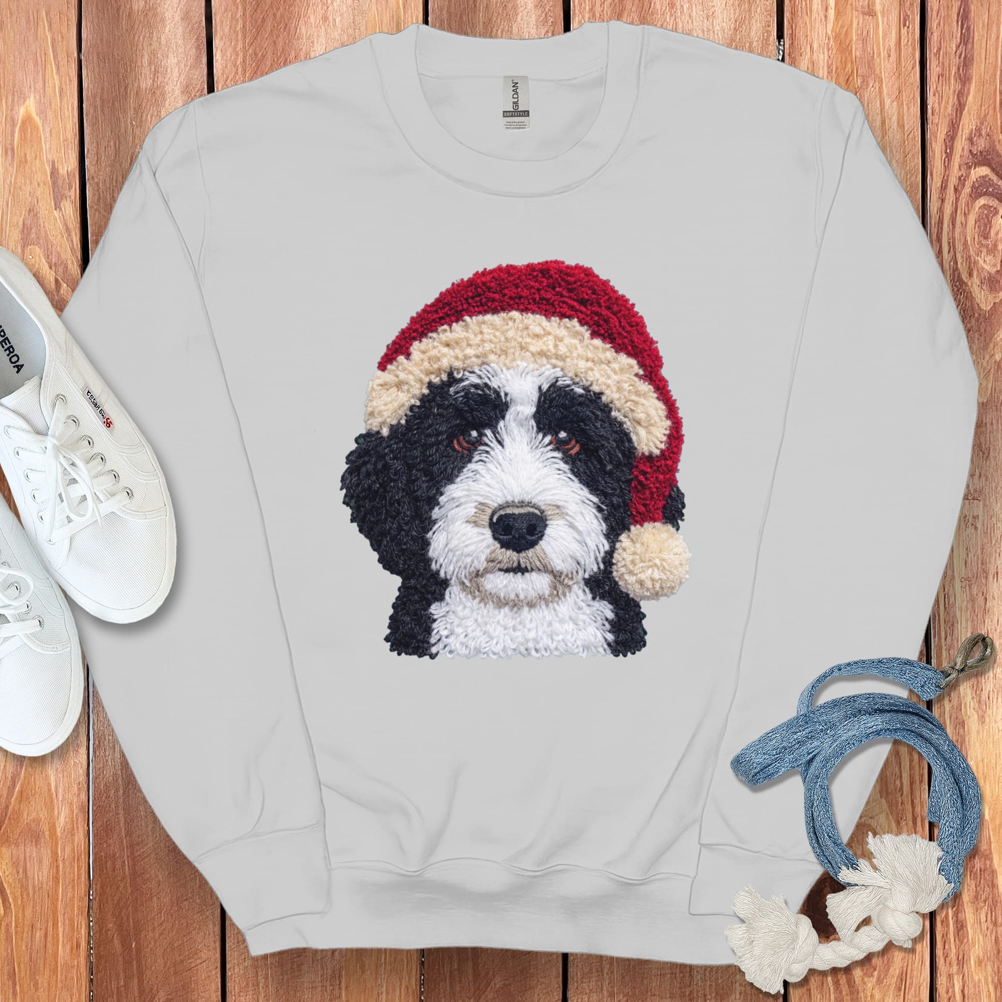 Sheepadoodle Santa Faux Yarn Sweatshirt in Sport Grey / S by Puppy Jo
