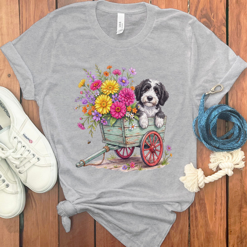 Sheepadoodle Spring Wagon T-Shirt in Athletic Heather / S by Puppy Jo