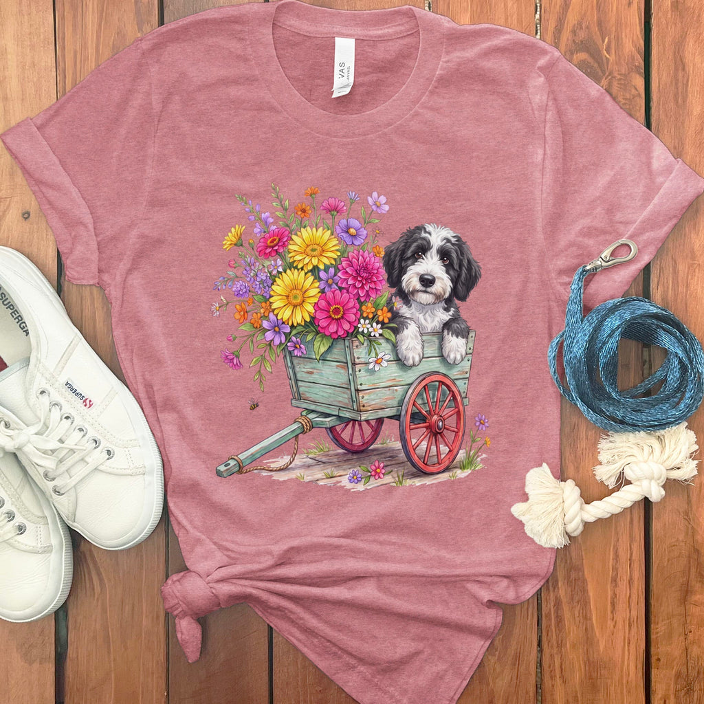 Sheepadoodle Spring Wagon T-Shirt in Heather Mauve / S by Puppy Jo