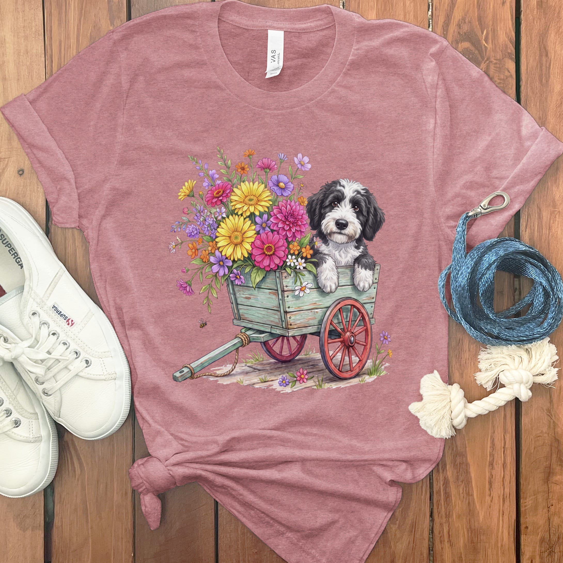 Sheepadoodle Spring Wagon T-Shirt in Heather Mauve / S by Puppy Jo