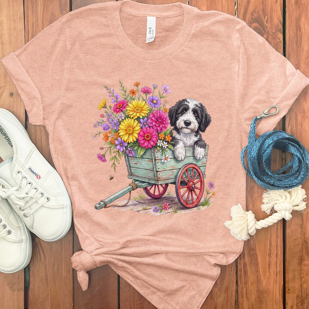 Sheepadoodle Spring Wagon T-Shirt in Heather Peach / S by Puppy Jo