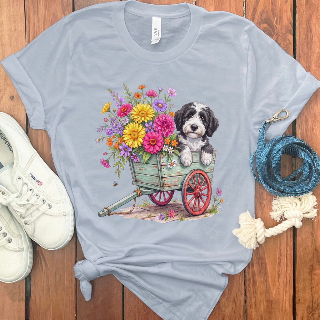 Sheepadoodle Spring Wagon T-Shirt in Light Blue / S by Puppy Jo