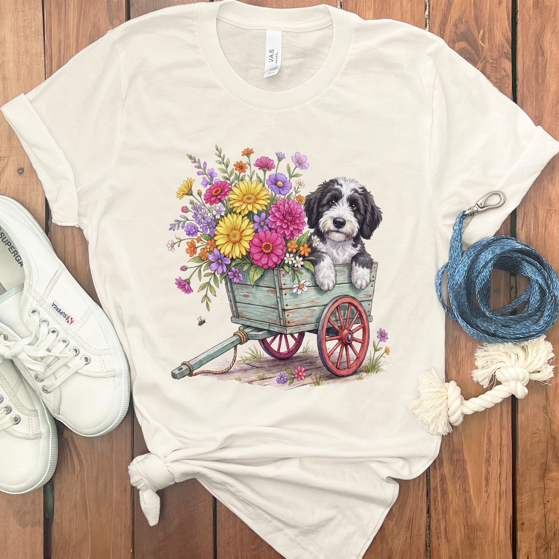 Sheepadoodle Spring Wagon T-Shirt in Natural / S by Puppy Jo