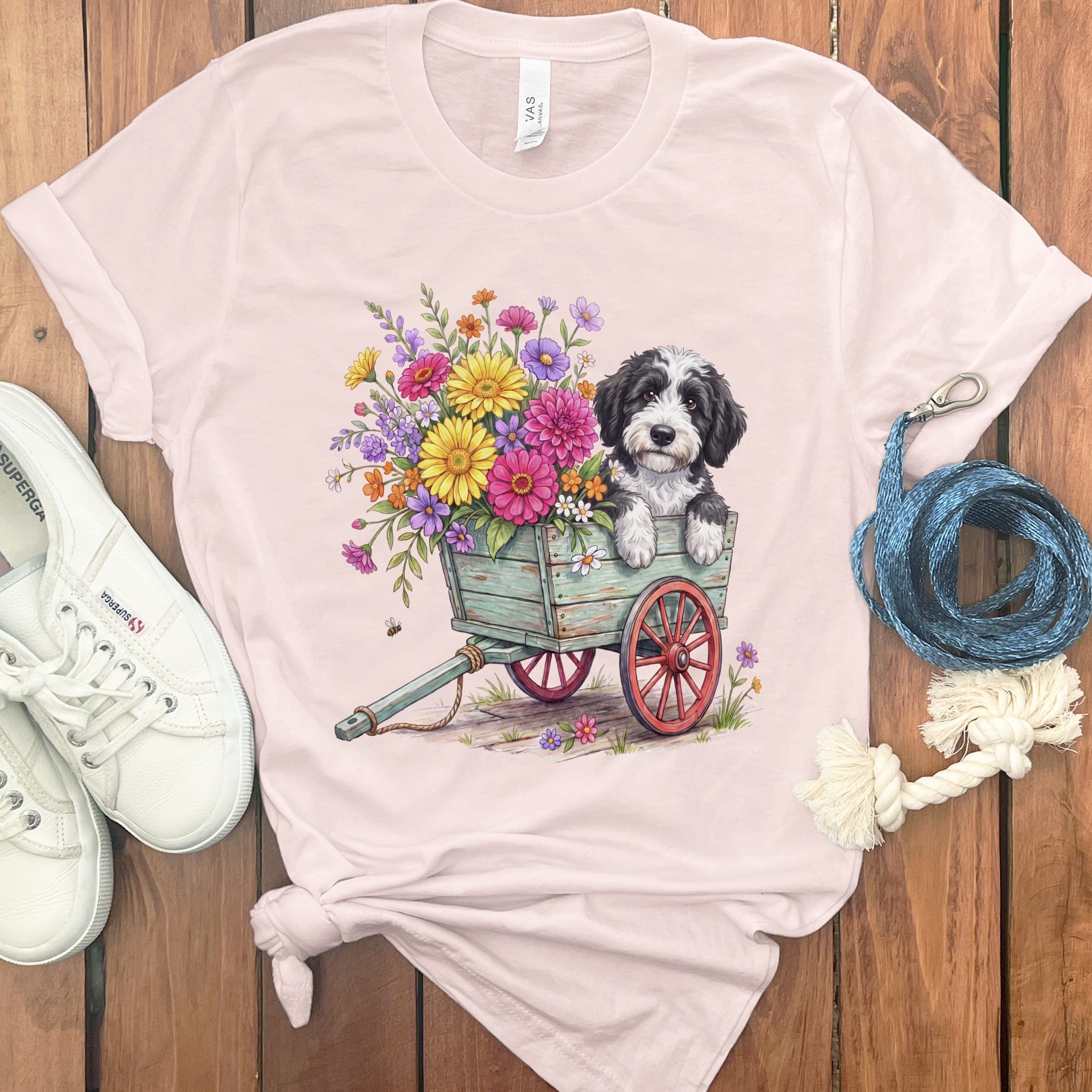 Sheepadoodle Spring Wagon T-Shirt in Soft Pink / S by Puppy Jo