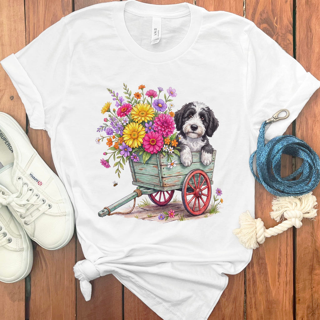 Sheepadoodle Spring Wagon T-Shirt in White / S by Puppy Jo