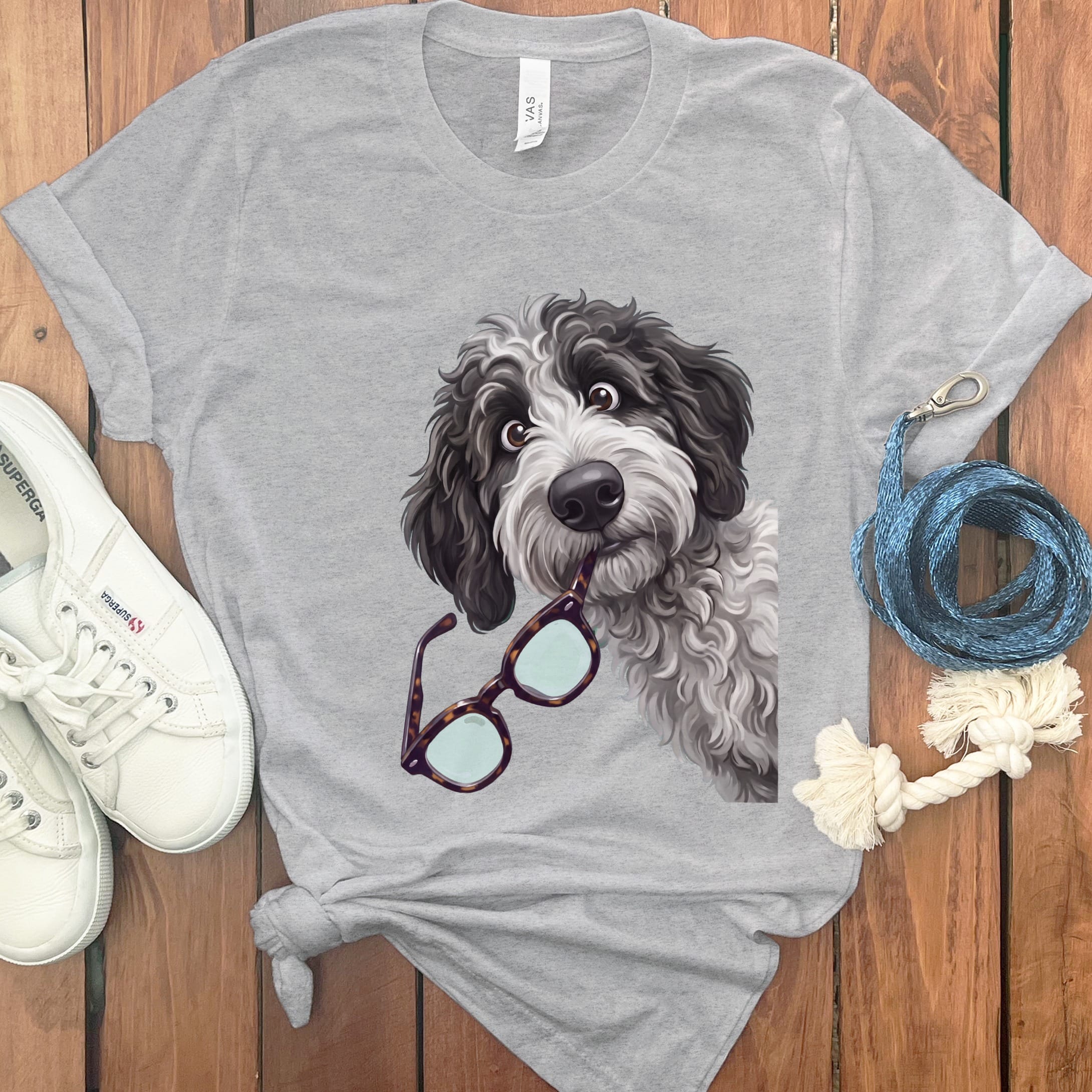 Sheepadoodle Stolen Glasses T-Shirt in Athletic Heather / S by Puppy Jo