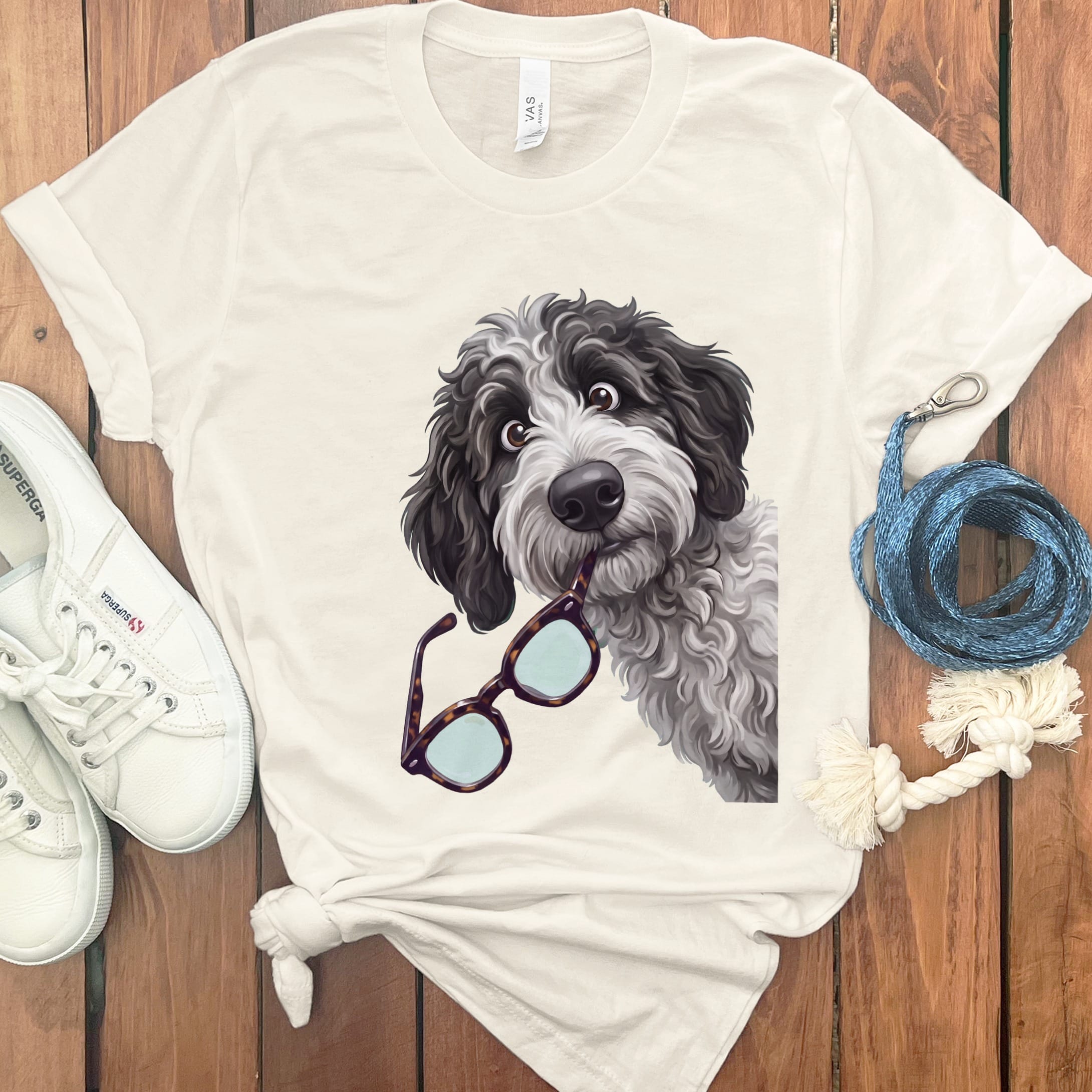 Sheepadoodle Stolen Glasses T-Shirt in Natural / S by Puppy Jo