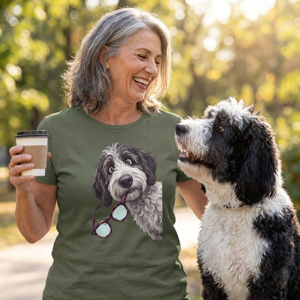 Sheepadoodle Stolen Glasses T-Shirt in by Puppy Jo