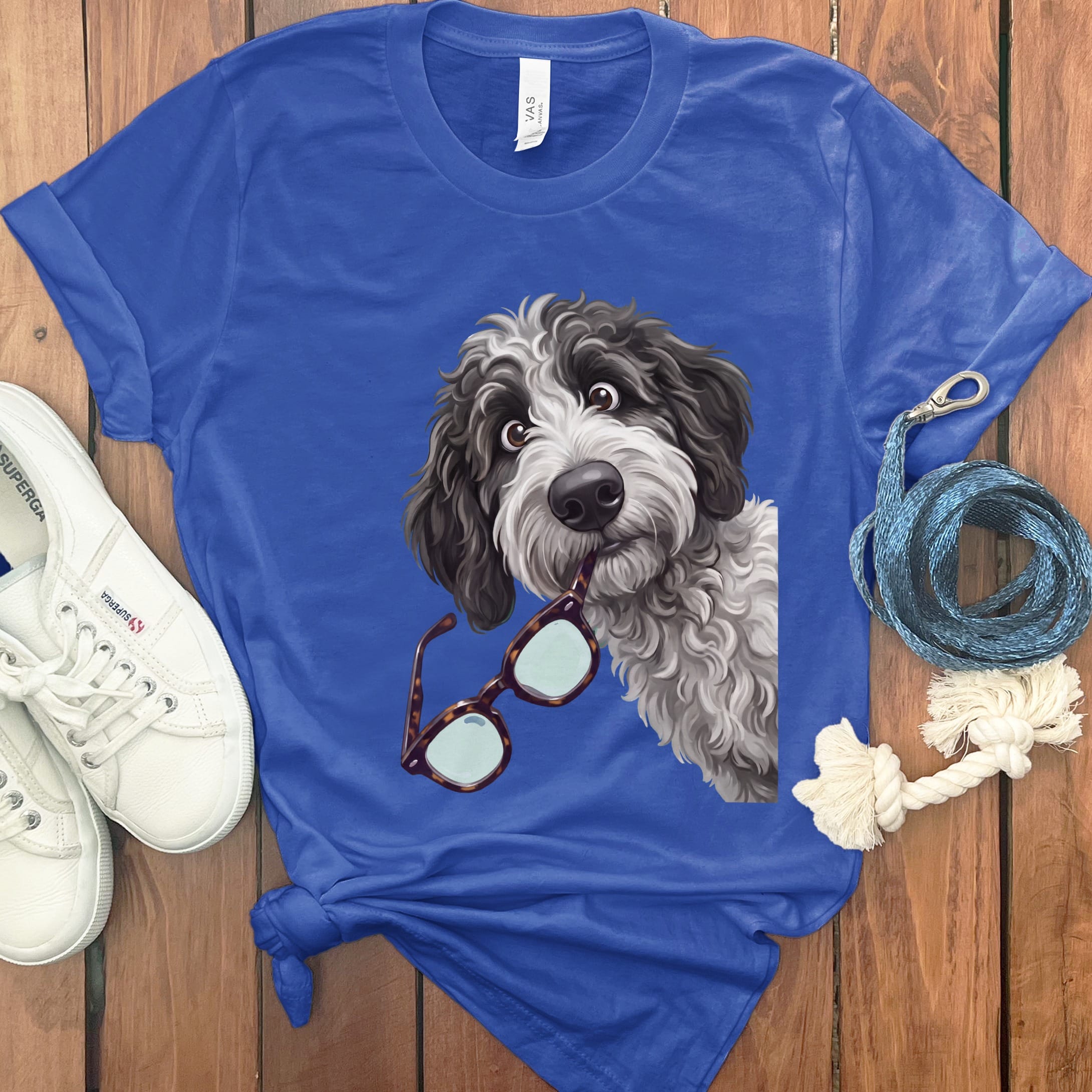 Sheepadoodle Stolen Glasses T-Shirt in True Royal / S by Puppy Jo