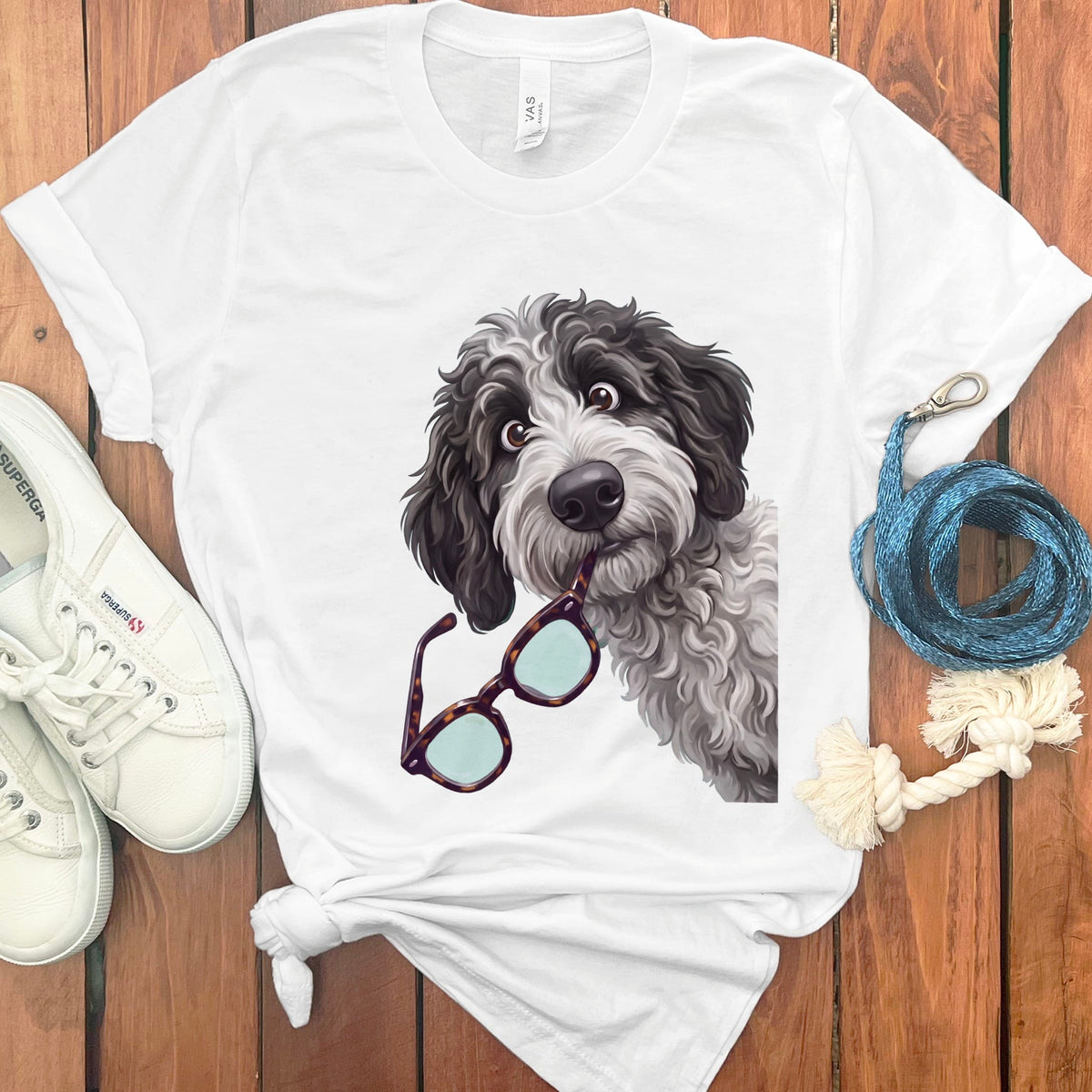 Sheepadoodle Stolen Glasses T-Shirt in White / S by Puppy Jo