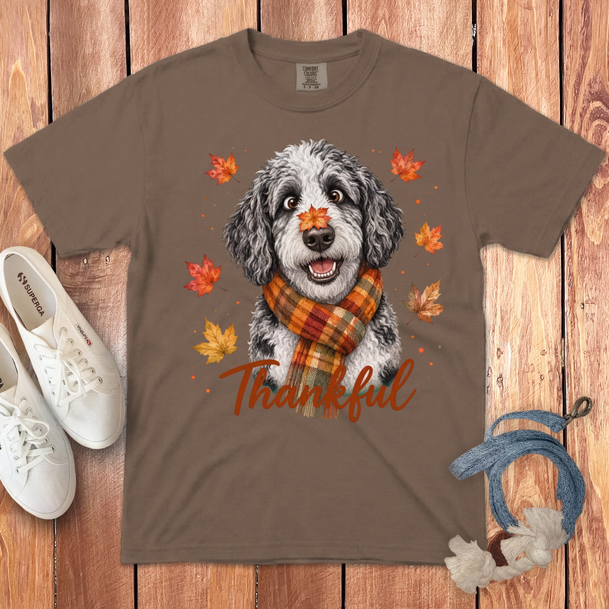 Sheepadoodle Thankful Signature T-Shirt in Espresso / S by Puppy Jo