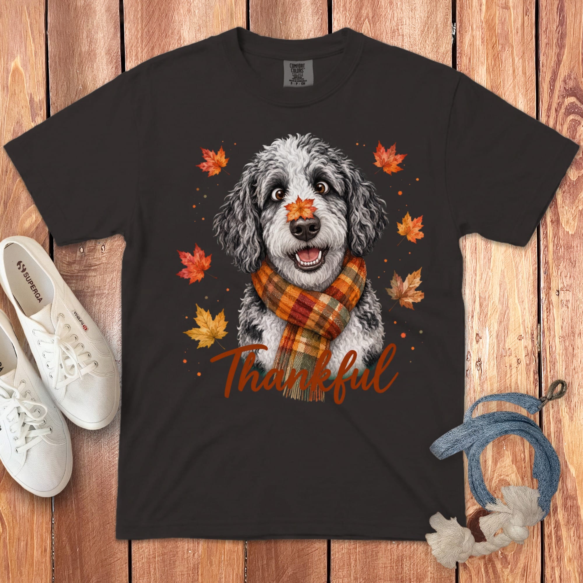 Sheepadoodle Thankful Signature T-Shirt in Graphite / S by Puppy Jo