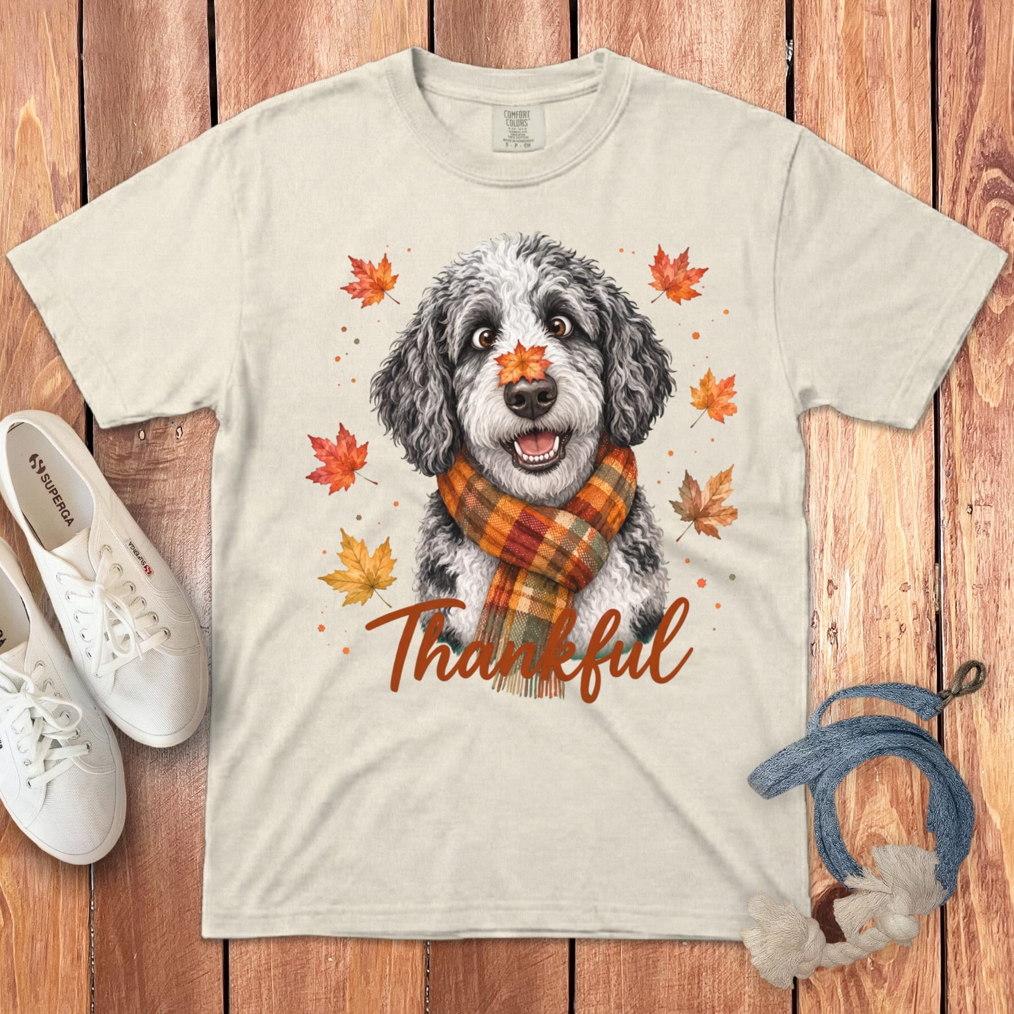 Sheepadoodle Thankful Signature T-Shirt in Ivory / S by Puppy Jo