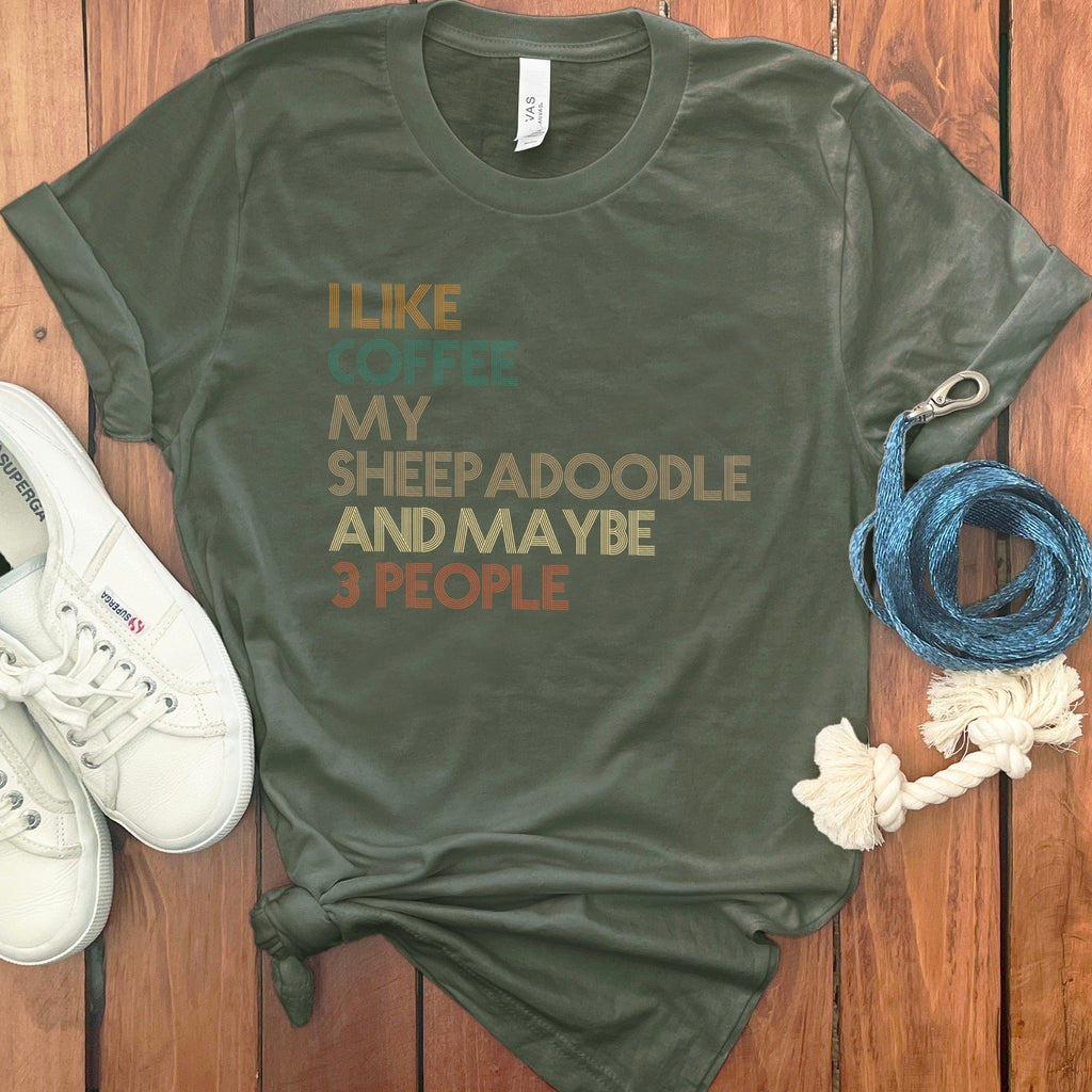 Sheepadoodle Three People T-Shirt in Military Green / S by Puppy Jo