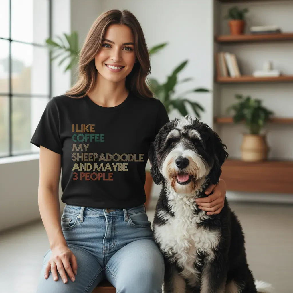 Sheepadoodle Three People T-Shirt in by Puppy Jo