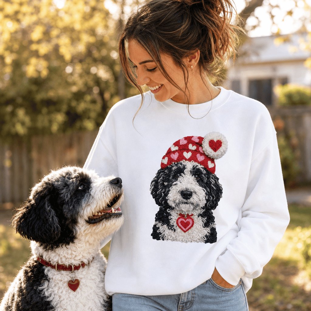 Sheepadoodle Valentine Charm Faux Yarn Sweatshirt in by Puppy Jo