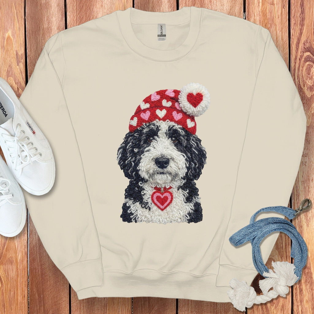 Sheepadoodle Valentine Charm Faux Yarn Sweatshirt in Sand / S by Puppy Jo