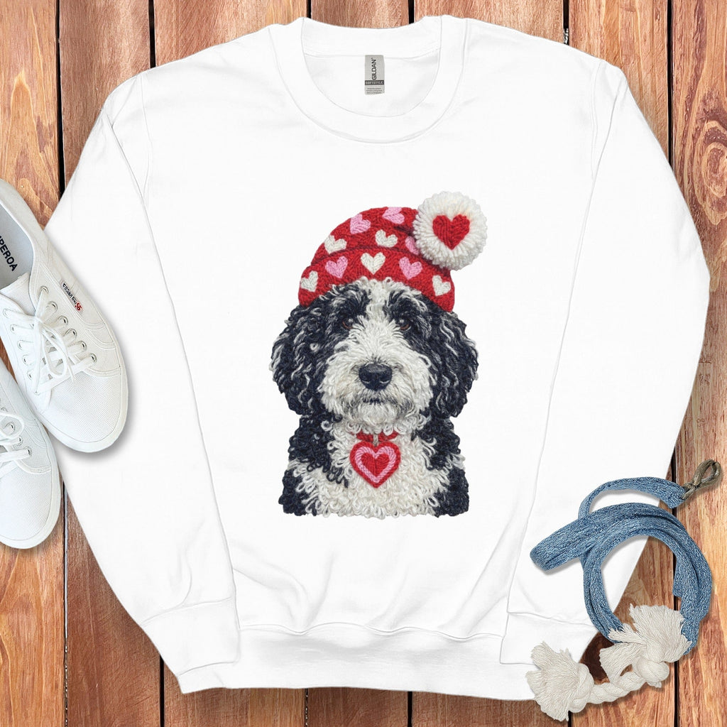 Sheepadoodle Valentine Charm Faux Yarn Sweatshirt in White / S by Puppy Jo