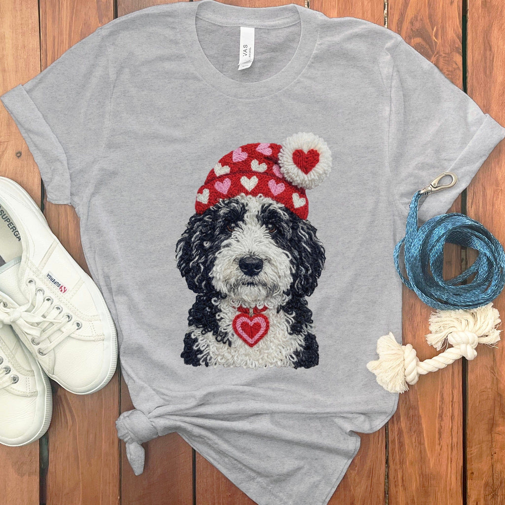 Sheepadoodle Valentine Charm Faux Yarn T-Shirt in Athletic Heather / S by Puppy Jo
