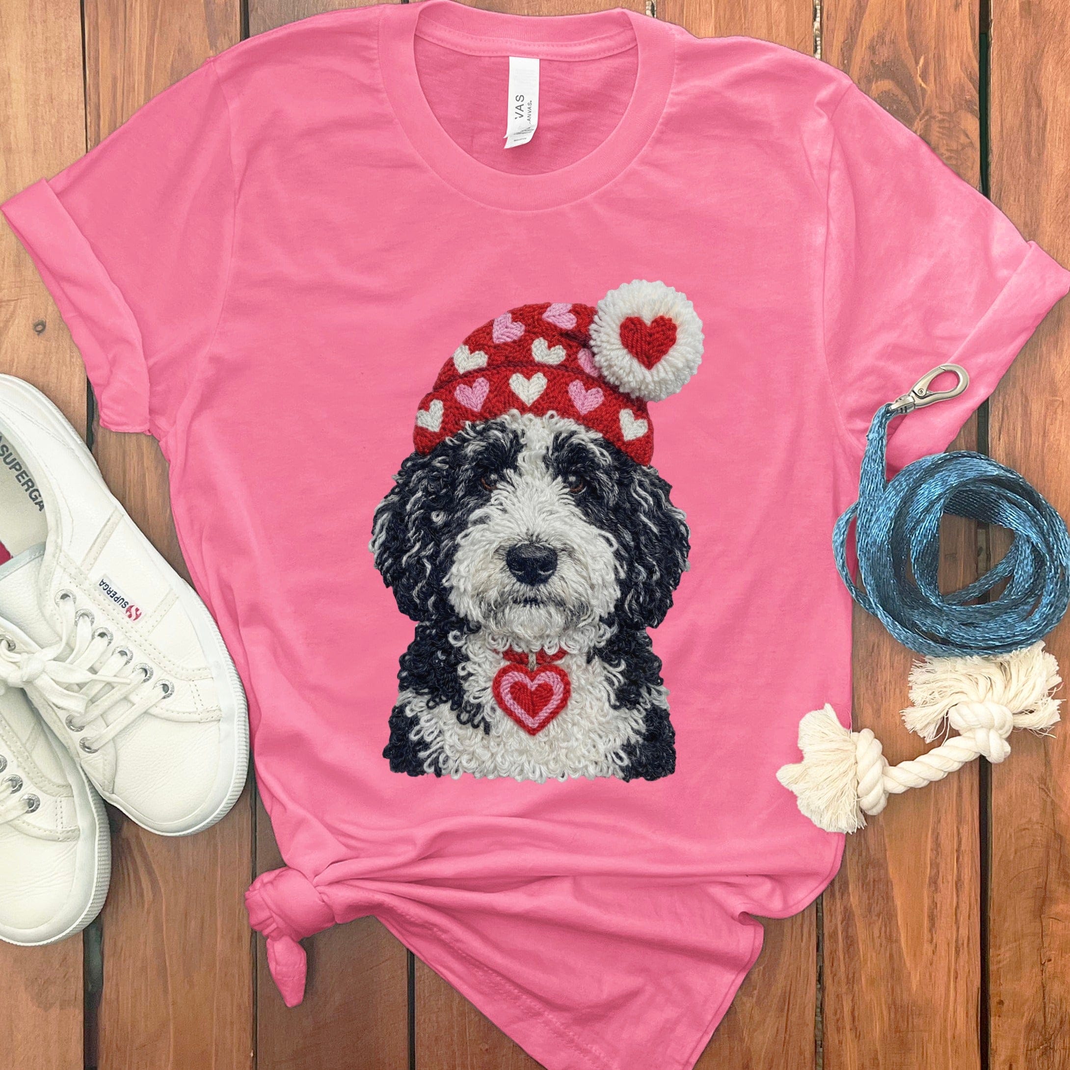 Sheepadoodle Valentine Charm Faux Yarn T-Shirt in Charity Pink / S by Puppy Jo