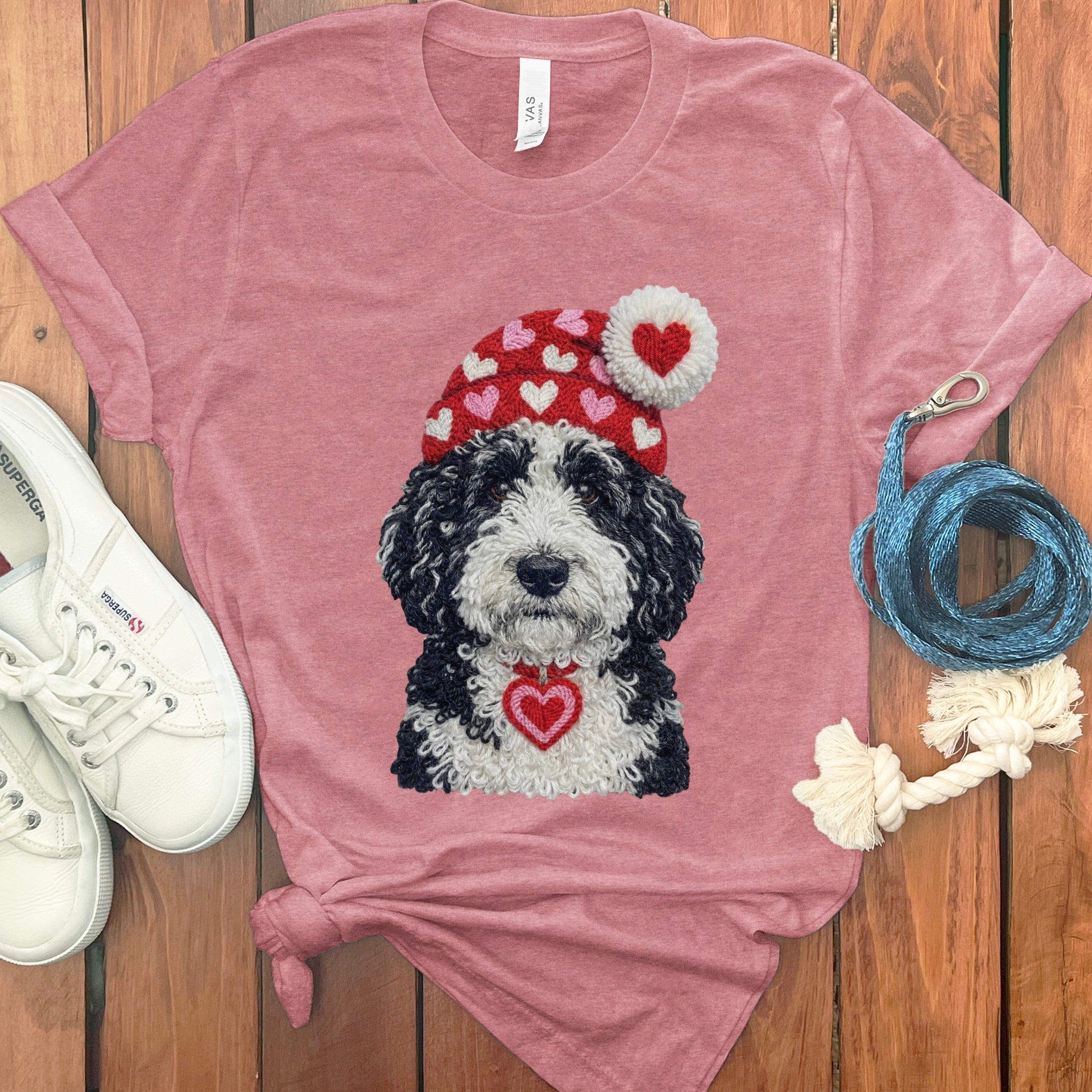 Sheepadoodle Valentine Charm Faux Yarn T-Shirt in Heather Mauve / S by Puppy Jo