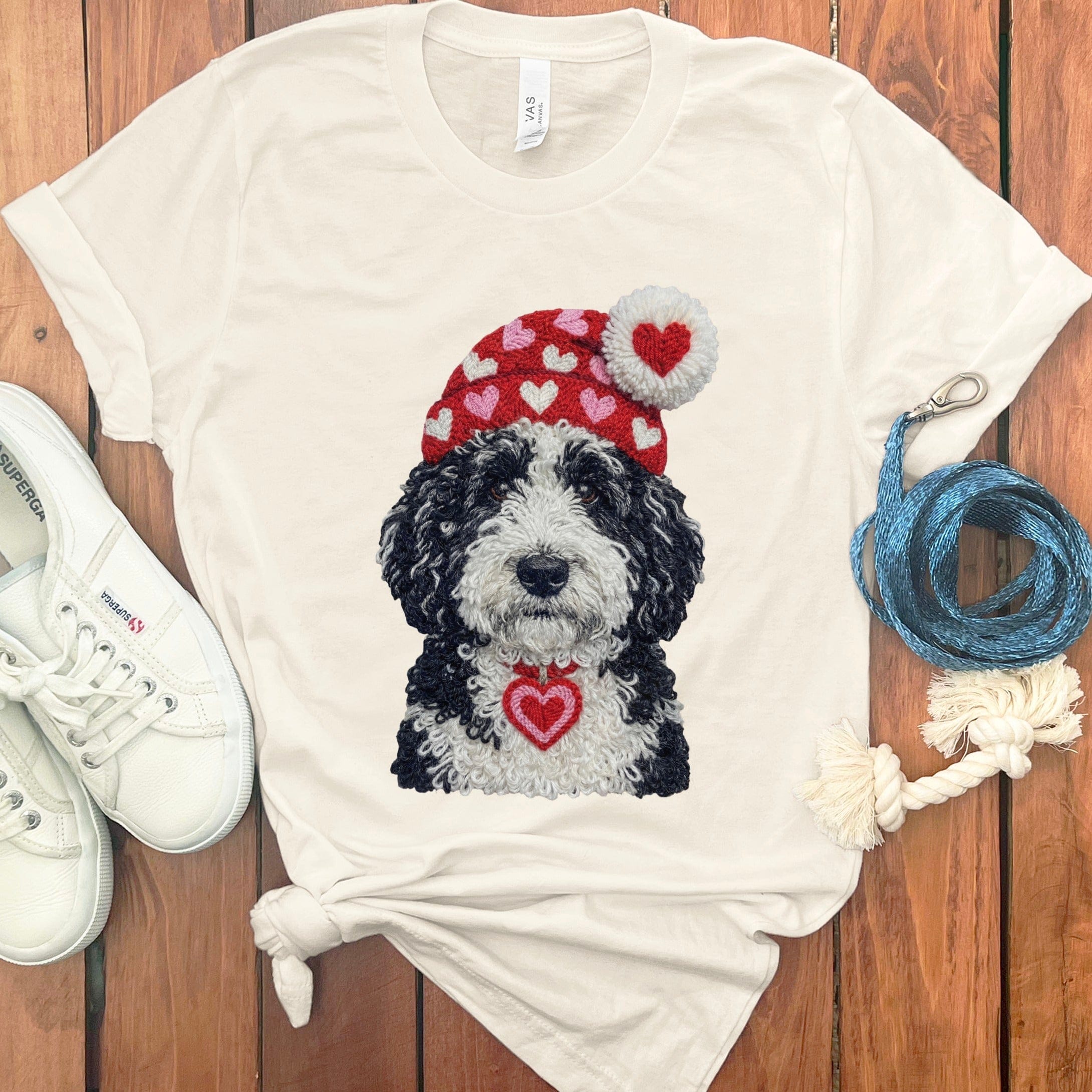 Sheepadoodle Valentine Charm Faux Yarn T-Shirt in Natural / S by Puppy Jo