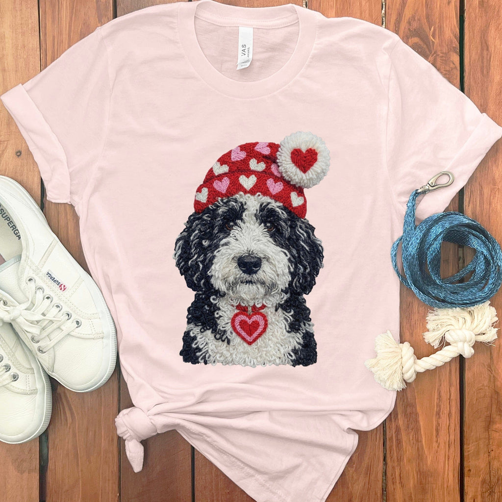 Sheepadoodle Valentine Charm Faux Yarn T-Shirt in Soft Pink / S by Puppy Jo
