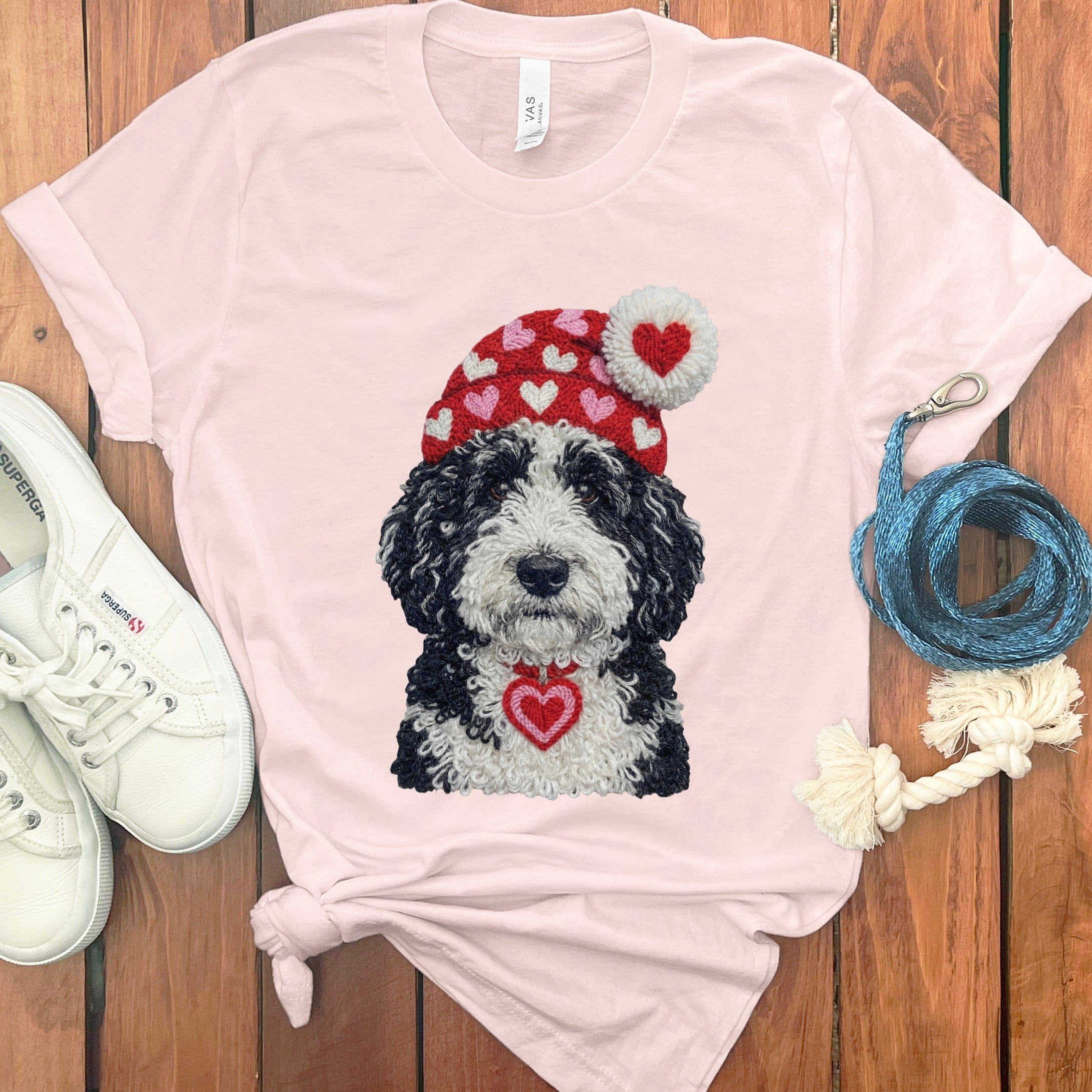 Sheepadoodle Valentine Charm Faux Yarn T-Shirt in Soft Pink / S by Puppy Jo