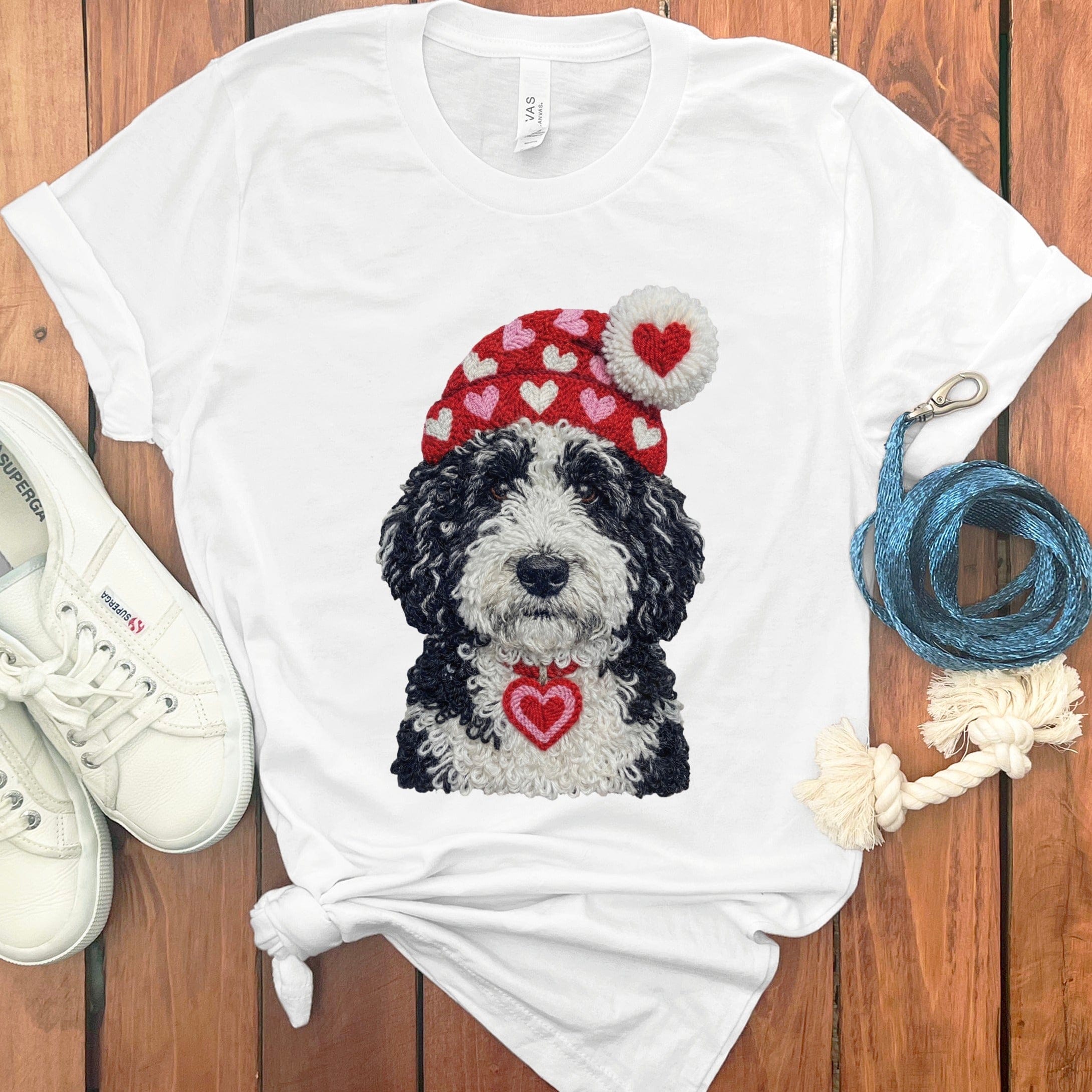 Sheepadoodle Valentine Charm Faux Yarn T-Shirt in White / S by Puppy Jo