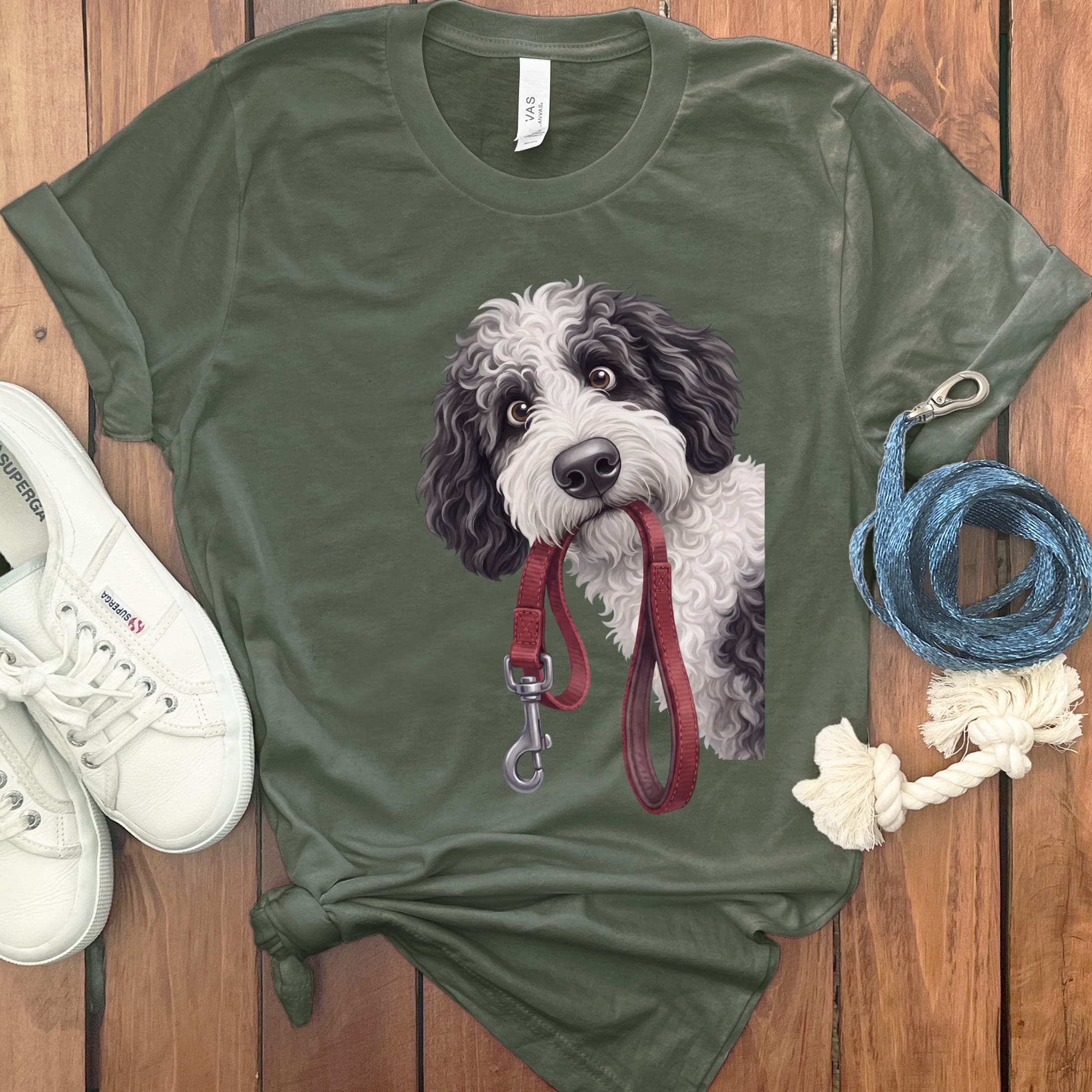 Sheepadoodle Walk T-Shirt in Military Green / S by Puppy Jo