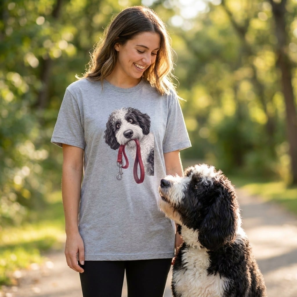 Sheepadoodle Walk T-Shirt in by Puppy Jo