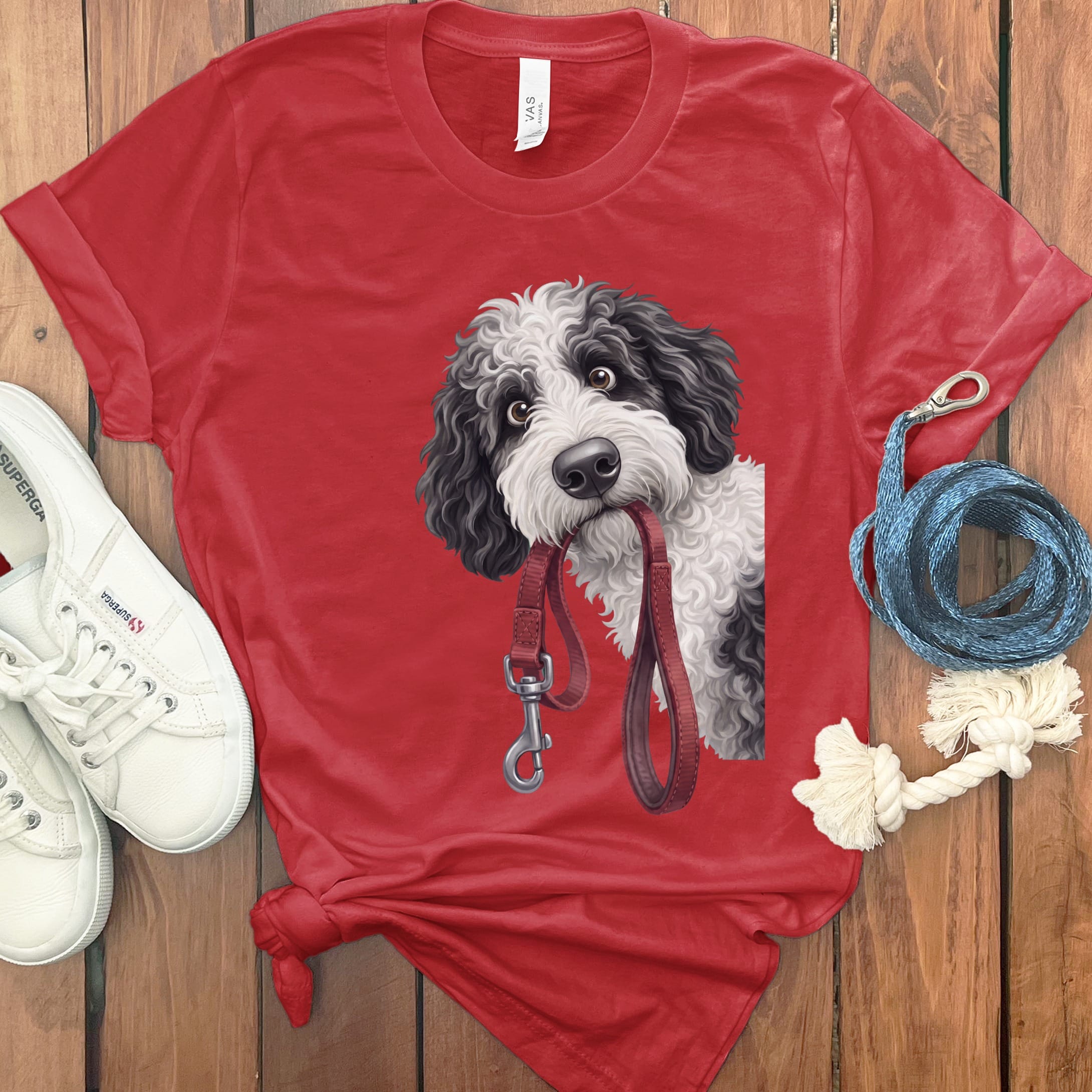 Sheepadoodle Walk T-Shirt in Red / S by Puppy Jo