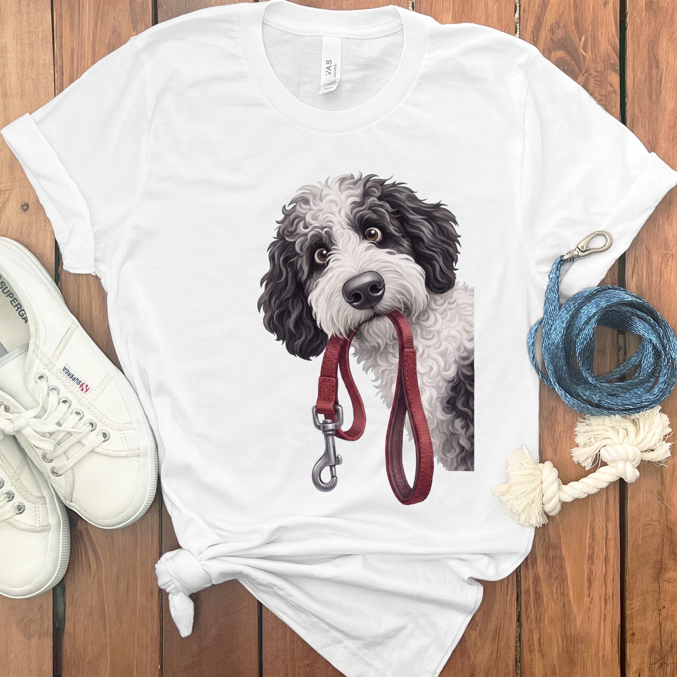 Sheepadoodle Walk T-Shirt in White / S by Puppy Jo